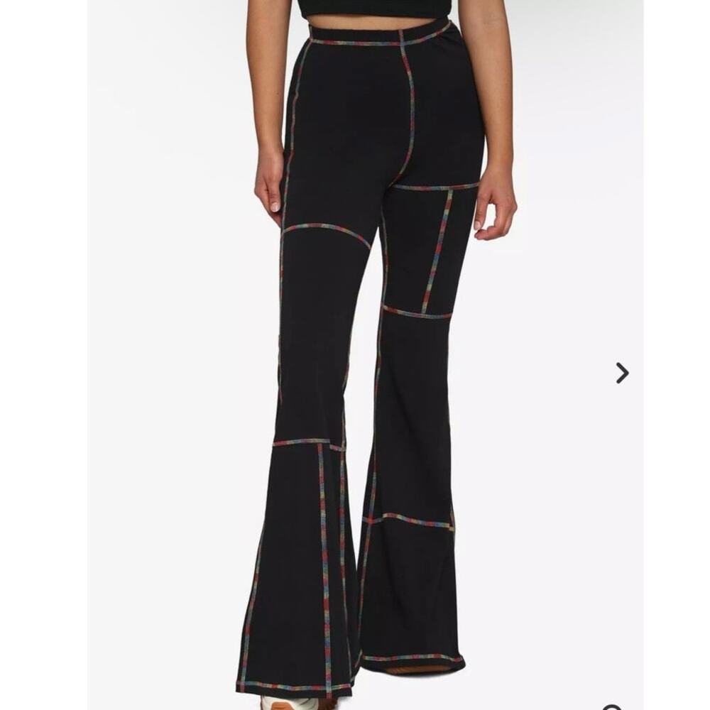Hot Topic NWT Black Rainbow Stitch Flare Leggings, XS